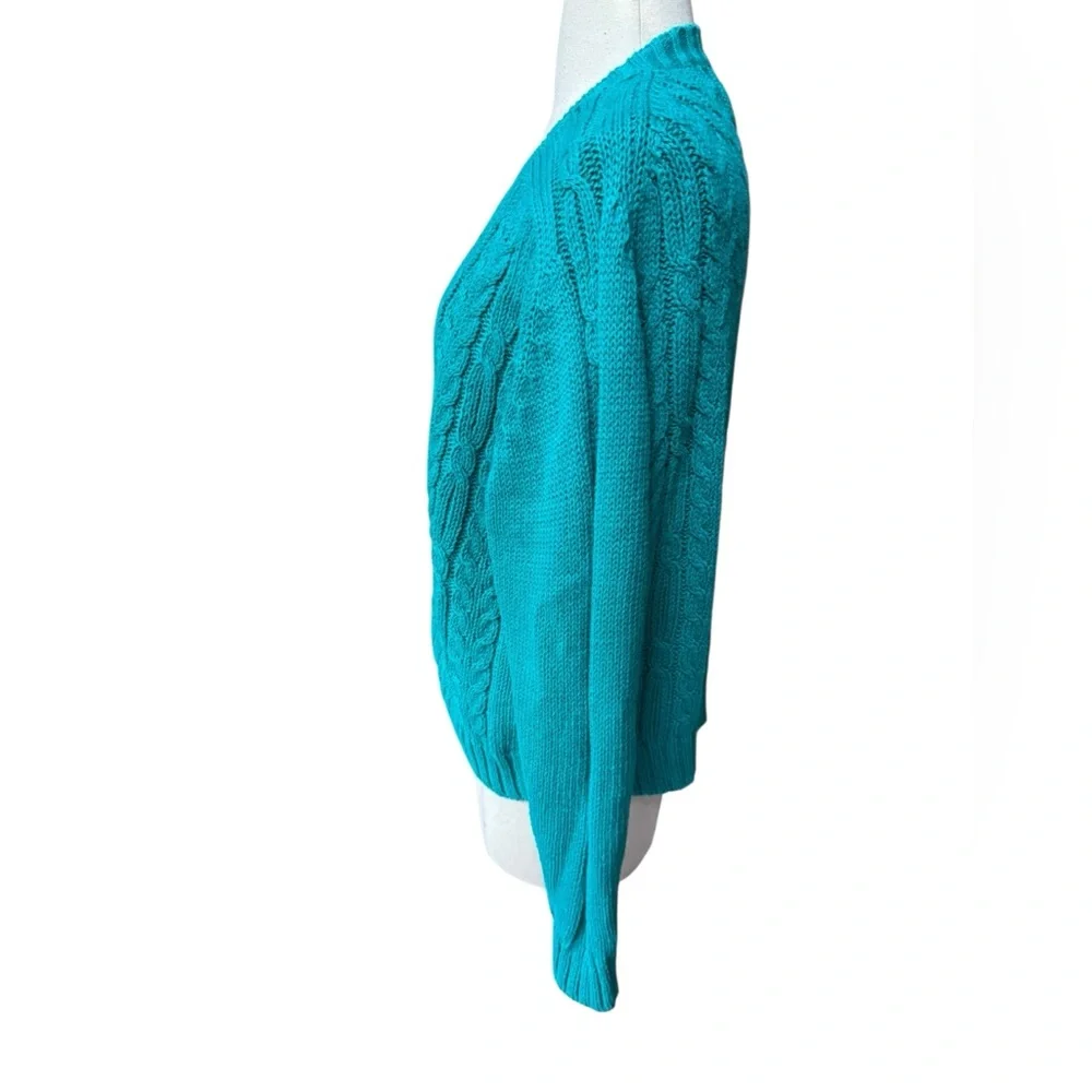 1990s Casual Corner Oversized Ramie/Cotton Blend Cable Knit V-Neck Cardigan‎